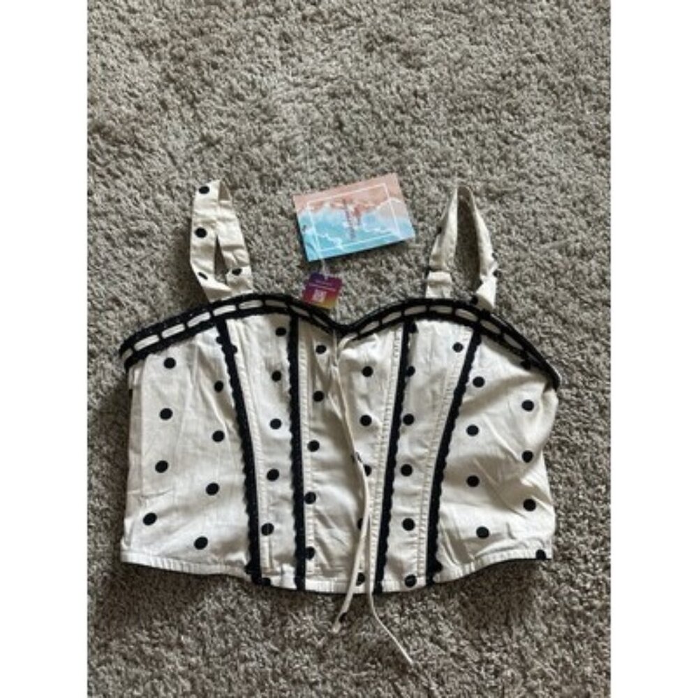 watermelon sugar womens cropped croset polka dot top Ruched Back Size Large
